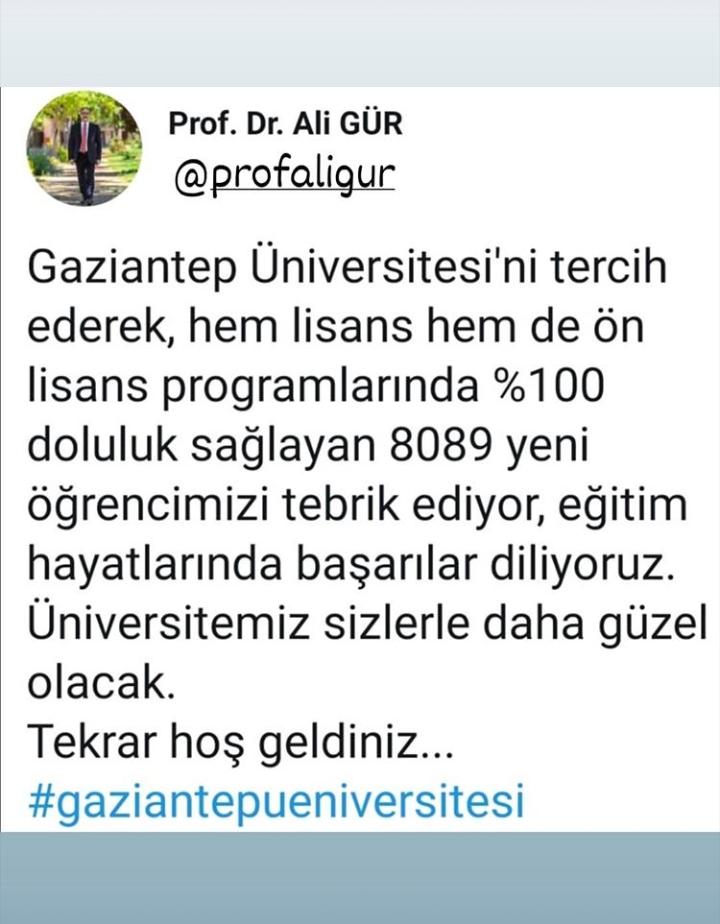 Rektör Prof. Dr. Ali Gür açıkladı: "Gaziantep Üniversitesi Yüzde 100 Doluluk Oranı Sağladı"