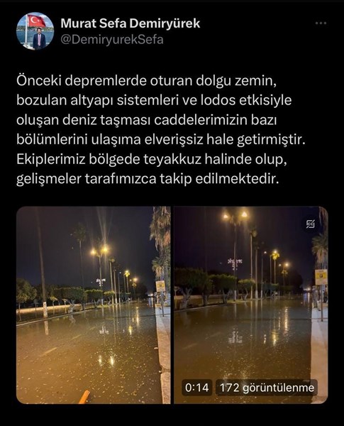 İskenderun’da deniz taştı, caddeler göle döndü