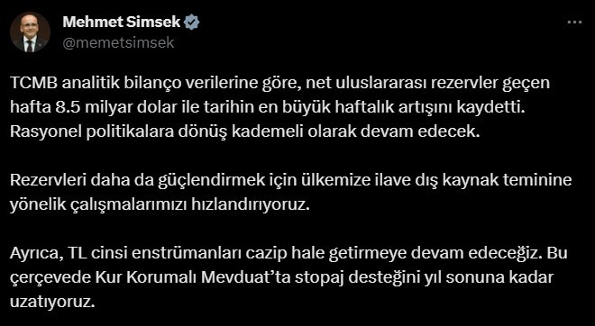 Bakan Şimşek: “Ülkemize ilave dış kaynak teminine yönelik çalışmalarımızı hızlandırıyoruz” Bakan Şimşek: “Ülkemize ilave dış kaynak teminine yönelik çalışmalarımızı hızlandırıyoruz”
