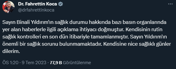 Binali Yıldırım kalp krizi mi geçirdi? İddialara yanıt Bakan Koca'dan geldi