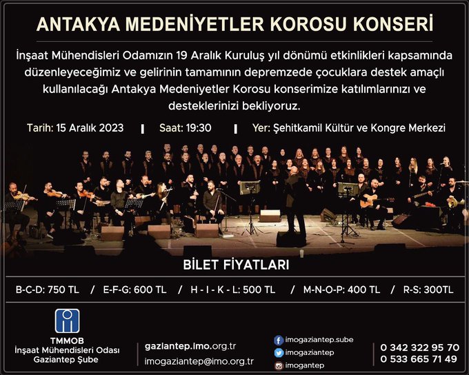 Gaziantep İMO'dan,19. Kuruluş yıl dönümünde anlamlı konser