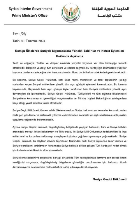 Suriye Geçici Hükümeti'nden önemli çağrı Suriye Geçici Hükümeti'nden önemli çağrı