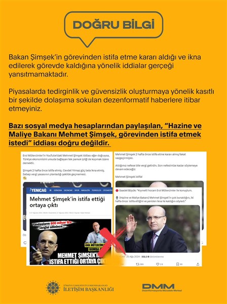 Mehmet Şimşek'in istifasına ilişkin DMM'dan yalanlama geldi Mehmet Şimşek'in istifasına ilişkin DMM'dan yalanlama geldi
