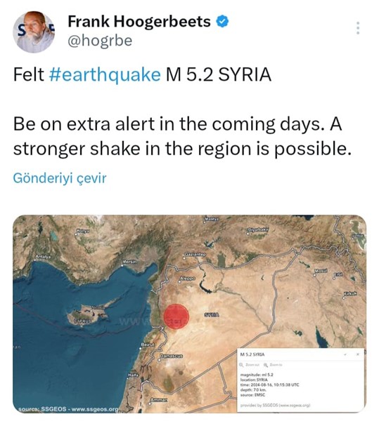 Frank Hoogerbeets'ten deprem uyarısı! Frank Hoogerbeets'ten deprem uyarısı!