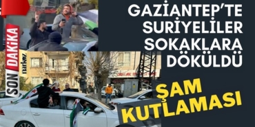 Suriyeliler, Gaziantep'te Şam yönetiminin düşmesini kutluyor