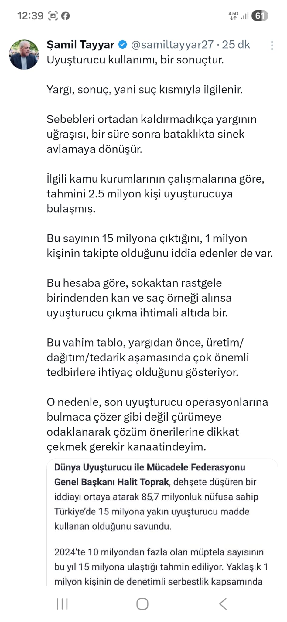 Şamil Tayyar’dan Korkutan Uyuşturucu Dosyası