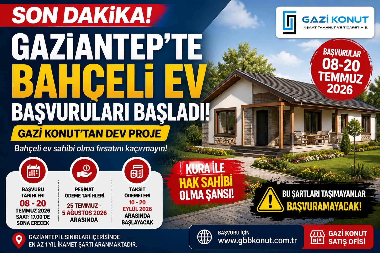 Gaziantep'te Bahçeli Ev Başvuruları Başladı! Bu Şartları Taşımayanlar Başvuramayacak