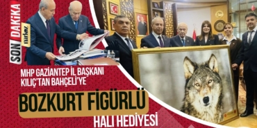 MHP Gaziantep İl Başkanı Kılıç’tan Bahçeli’ye Bozkurt Figürlü Halı Hediyesi