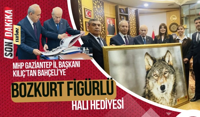 MHP Gaziantep İl Başkanı Kılıç’tan Bahçeli’ye Bozkurt Figürlü Halı Hediyesi
